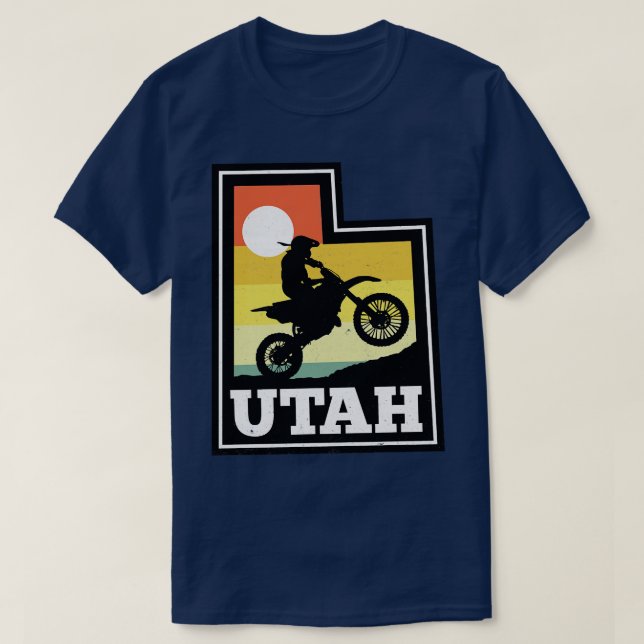 Camiseta Utah Dirt Bike Vintage Sunset State Shape (Frente do Design)
