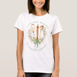 Camiseta Utensílios Florais Aquarela Nome da Padaria de Cul