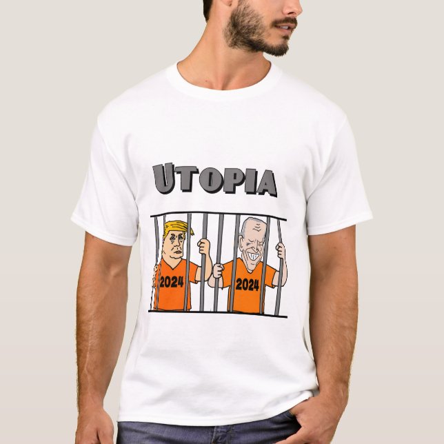 Camiseta Utopia Biden e Trump na prisão de 2024 (Frente)