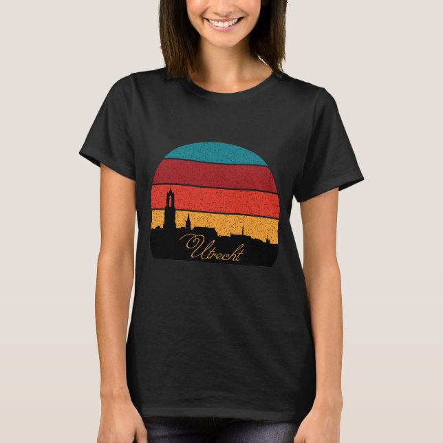 Camiseta Utrecht Holanda Torre Paisagem Urbana Viagem Retro (Frente)