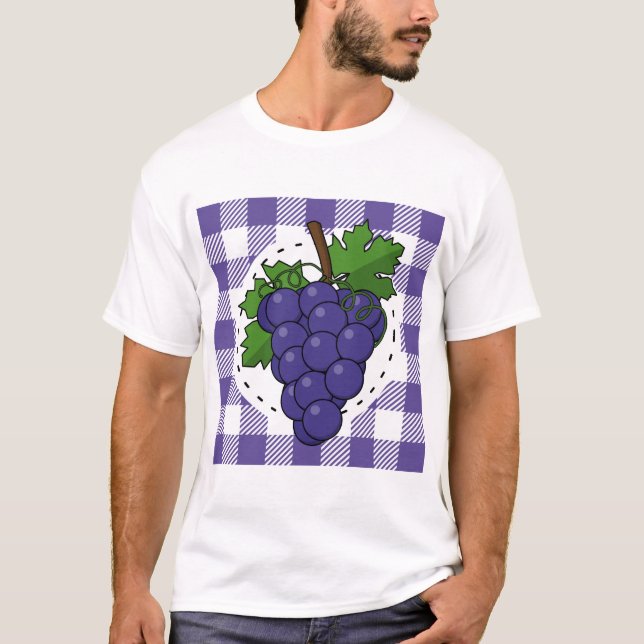 Camiseta Uvas em Xadrez violeta branca (Frente)