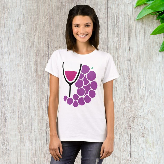 Camiseta Uvas Roxas Minimalistas e Copo de Vinho (Criador carregado)