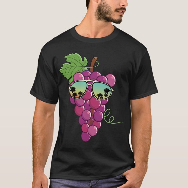 Camiseta Uvas Vermelhas Engraçadas Com Óculos De Sol Com Uv (Frente)