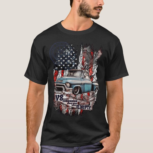 Camiseta V8 Legendário Pickup GMC 100 Gif de porco engraçad (Frente)