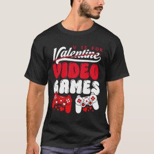 Camiseta V é para Video Games Dia dos Namorados Engraçado C