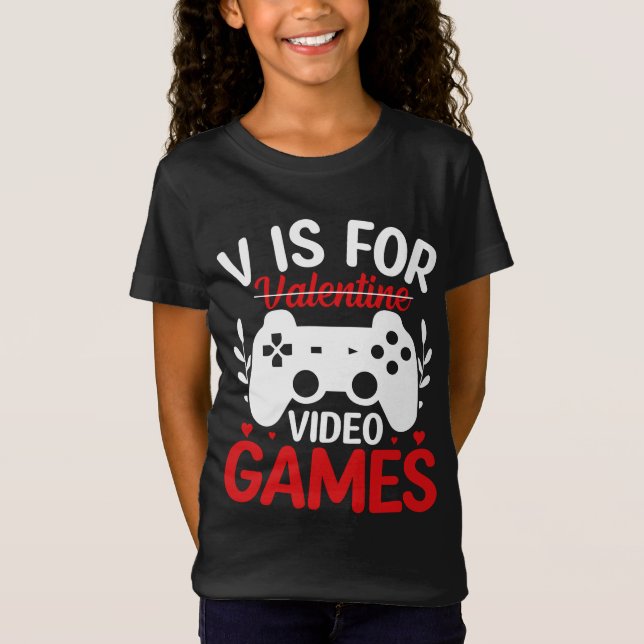 Camiseta V é para Videos games com Namorados cruzado (Frente)