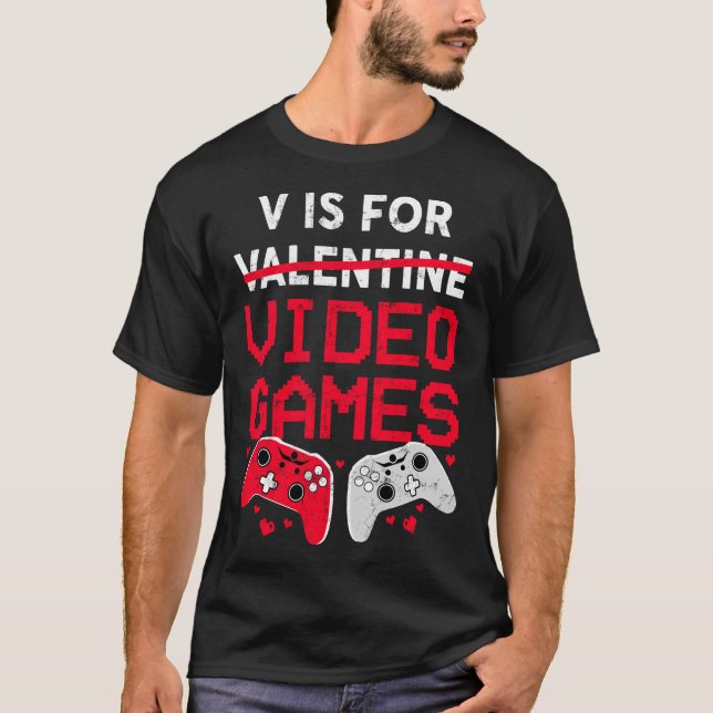 Camiseta V É Para Videos games Dias de os namorados Engraça (Frente)