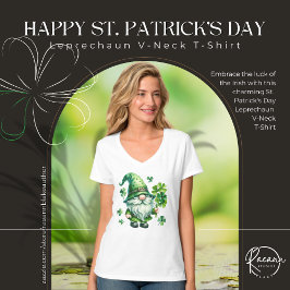 Camiseta V-Neck do Dia de São Patrício com Leprech