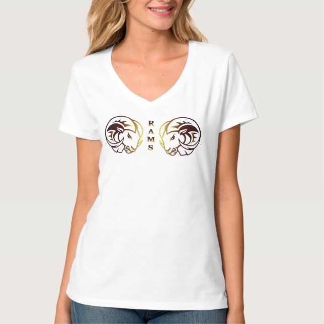 Camiseta V para Mulheres Áries do Zodíaco (Frente)