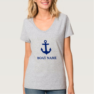 Camiseta V-Pescoço náutico das cinzas da âncora do nome 