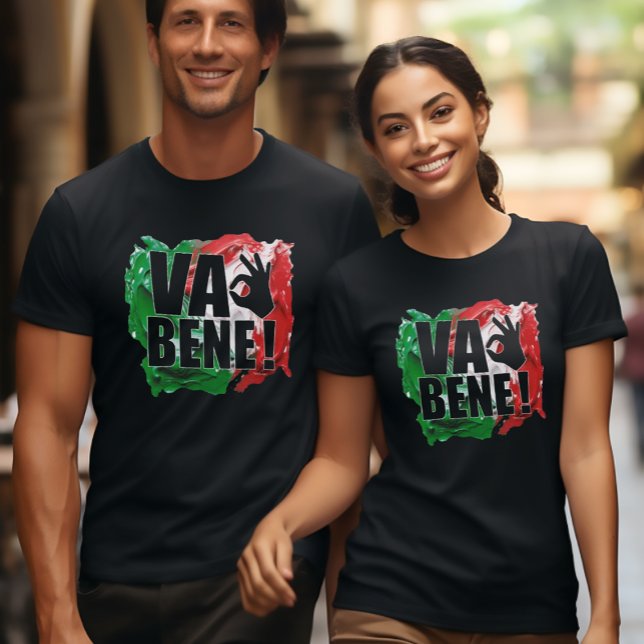 Camiseta Va Bene! Sinalizador Engraçado Italiano Que Diz (Va Bene! Funny Italian Painted Flag Black Tee)