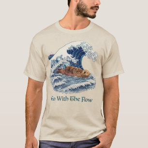 Camiseta vá com o fluxo, Grande Onda da Lontra Marinha Japo
