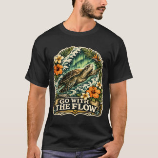 Camiseta Vá Com o Fluxo Tartaruga Marinha Vintage