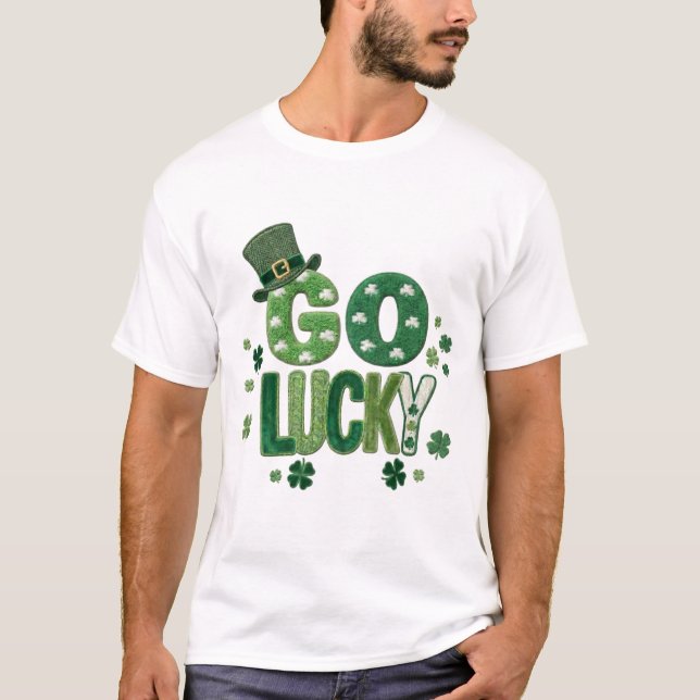 Camiseta Vá com Sorte Dia de São Patrício, Doodle Trevo (Frente)