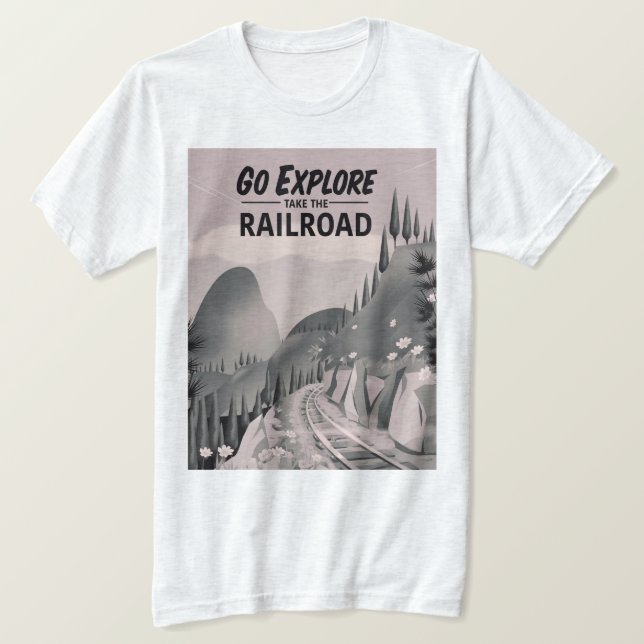 Camiseta Vá Explorar pegue a Estrada de Ferro (Frente do Design)