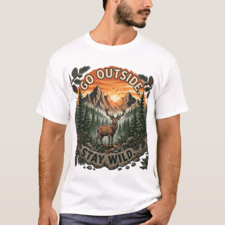 Camiseta Vá Fora Fique Selvagem Gráfico de Aventura na Mont