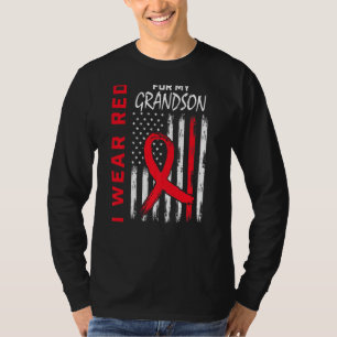 Camiseta Vá Neto Vermelho Doença Cardíaca Bandeira EUA Avó