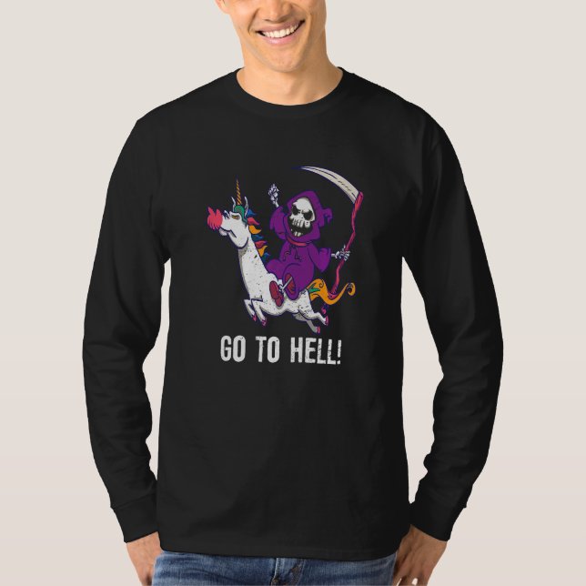 Camiseta Vá Para O Inferno Spooky Grim Reaper Dirigindo Uma (Frente)