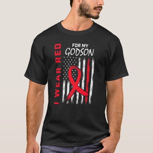 Camiseta Vá Red Godson Heart Disease Awarness Flag Godpare (Frente)