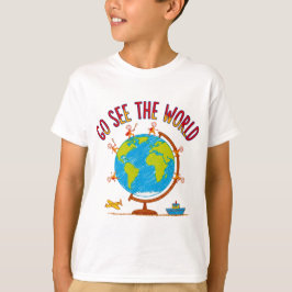 Camiseta Vá Ver o Mundo Desenho de Viagem para Crianças