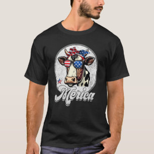 Camiseta Vaca 4 de Julho Merica Homens Mulheres Bandeira EU