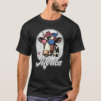 Camiseta Vaca 4 de Julho Merica Homens Mulheres Bandeira EU