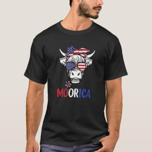Camiseta Vaca Alta da Moorica Desenho 4 de Julho EUA Patrio