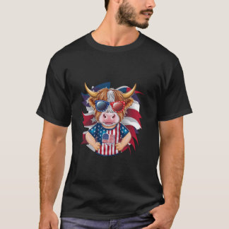 Camiseta Vaca Alta Escocesa Fofa 4 De Julho Patriótica Amer