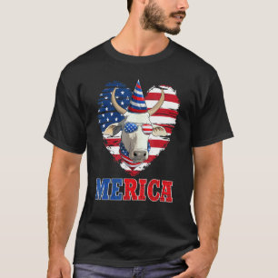 Camiseta Vaca América Amor Coração Óculos de Sol Bandeira d