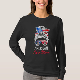 Camiseta Vaca Americana Mãe Cabelo Mensageiro Em Bun Bandan