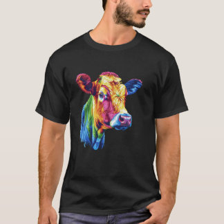 Camiseta Vaca Arco-Íris Colorida Cabeça de Vaca Arte Pop An
