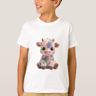 Camiseta Vaca Bebê Arco-Íris Pastel com Pintas para Criança