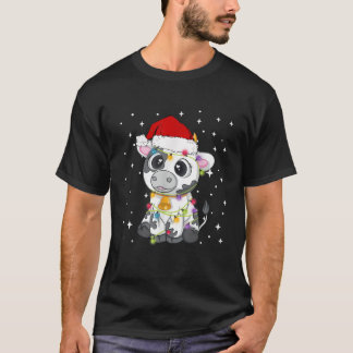 Camiseta Vaca Bela Santa Hat Xmas Luz Correspondente Pajama