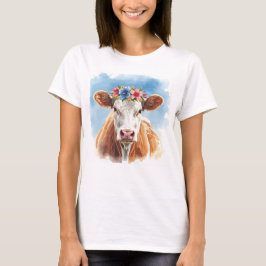 Camiseta Vaca bonito com Flores
