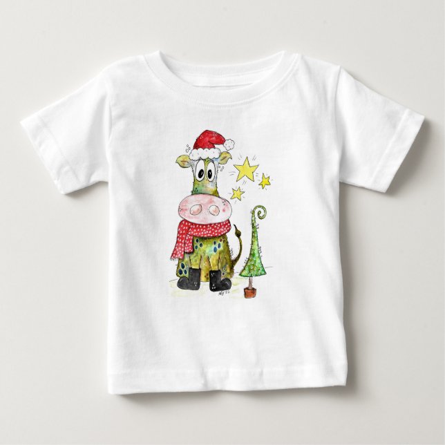 Camiseta Vaca branca de Natal (Frente)