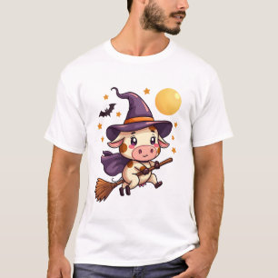 Camiseta Vaca Bruxa em um Cabo de Vassoura
