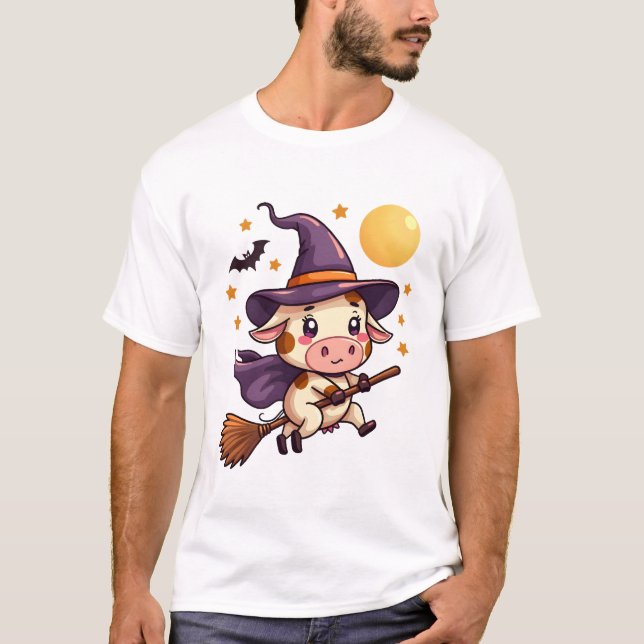 Camiseta Vaca Bruxa em um Cabo de Vassoura (Frente)