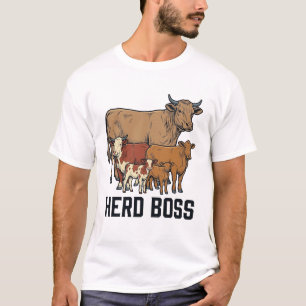 Camiseta Vaca Chefe do Rebanho Família Desenho de Gravura V