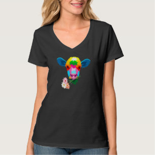 Camiseta Vaca Coca-Colorida Coca-Colorida Vaca Flor Colorid