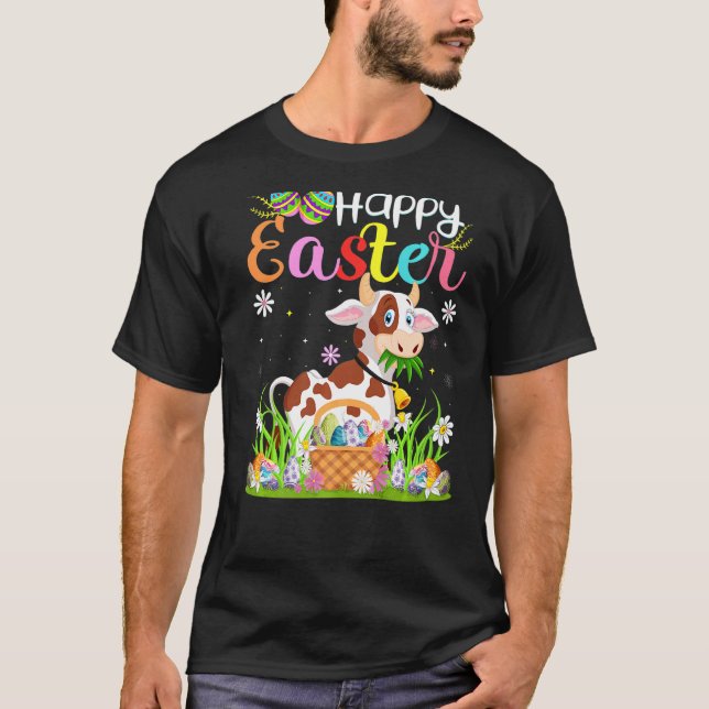 Camiseta Vaca Coelho Caça Ovos Vaca Feliz Páscoa (Frente)