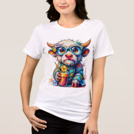 Camiseta Vaca Colorida com uma Bebida Refrescante