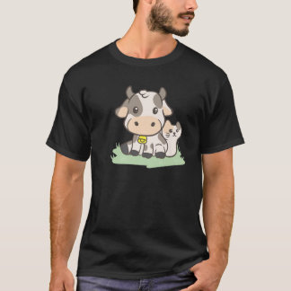 Camiseta Vaca Com Aestésico De Gato Japonês - Cute Ka