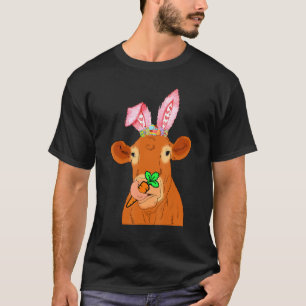 Camiseta Vaca Com Orelhas de Coelho Dia de Páscoa Caçando O
