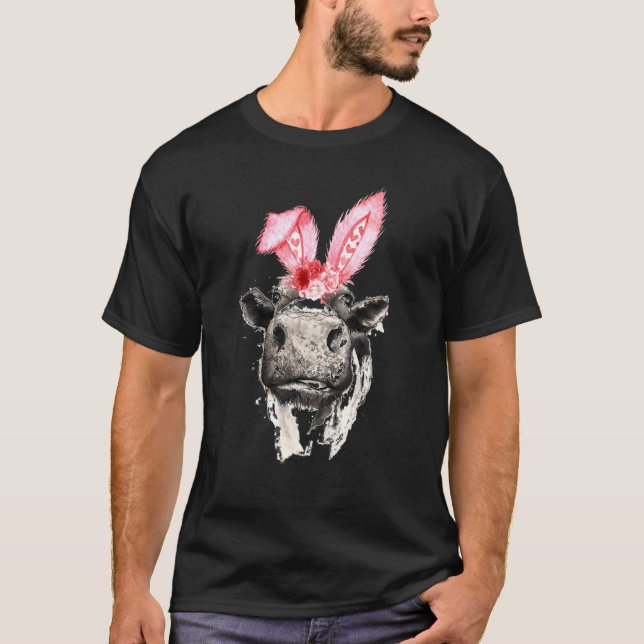 Camiseta Vaca Com Orelhas De Coelho Feliz Dia De Páscoa Agr (Frente)
