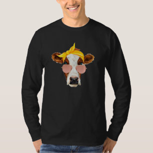 Camiseta Vaca Com Vidro Solar E Folha De Cabeça Engraçada R