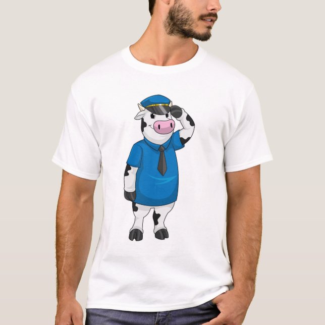 Camiseta Vaca como agente da polícia com chapéu da polícia (Frente)