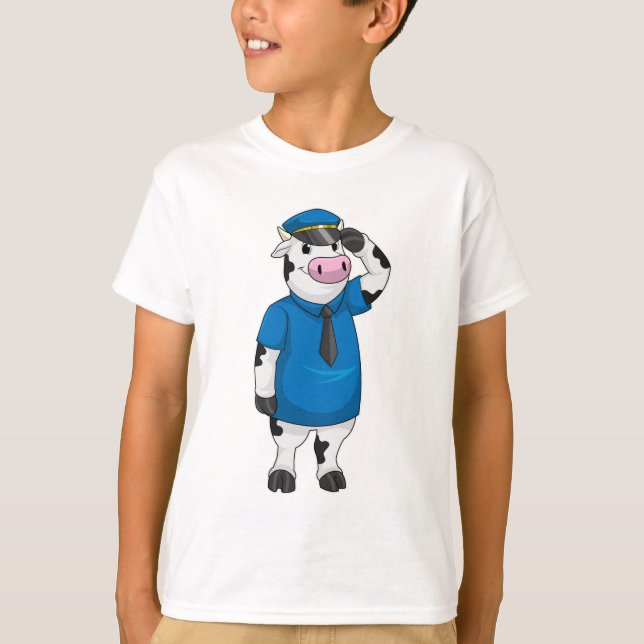 Camiseta Vaca como agente da polícia com chapéu da polícia (Frente)