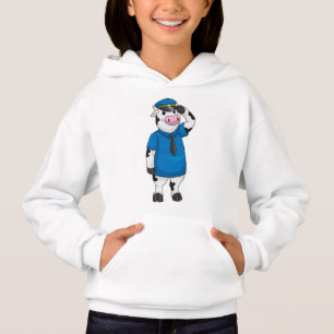 Camiseta Vaca como agente da polícia com chapéu da polícia