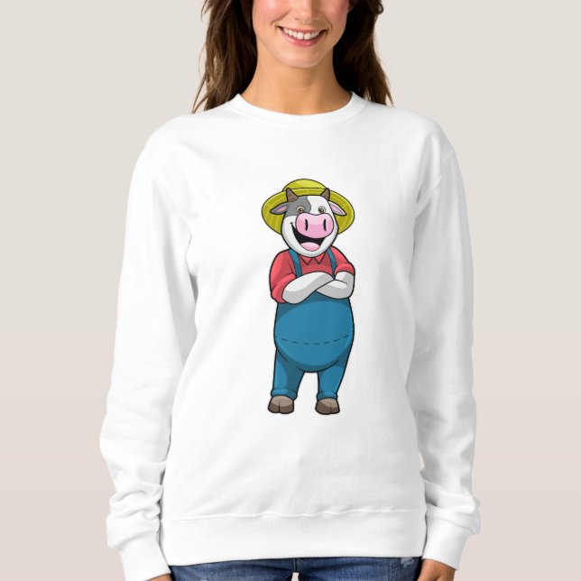 Camiseta Vaca como agricultor com chapéu (Frente)