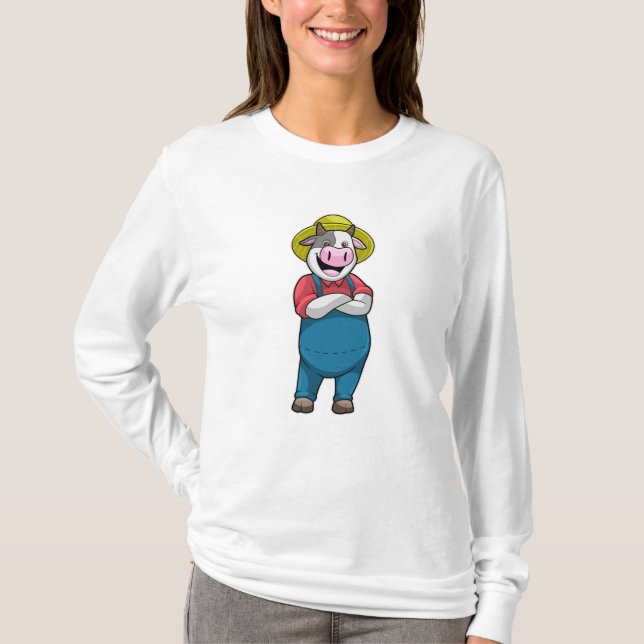 Camiseta Vaca como agricultor com chapéu (Frente)